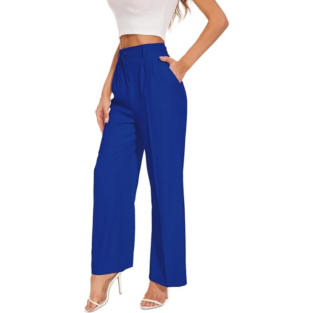 FUNYYZO Blue Wide-Leg High-Waisted Pants – Size Small Short